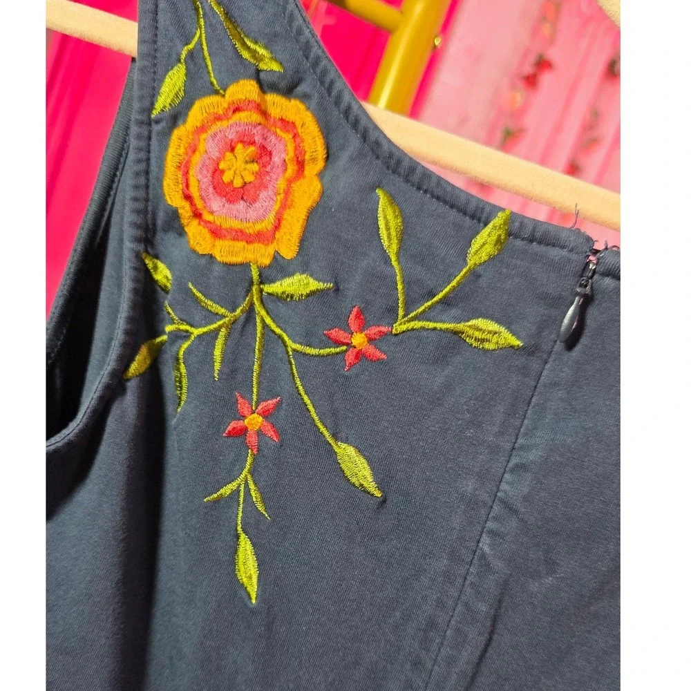 Eshakti Navy Blue Floral Embroidered Fit n Flare Midi Dress Womens Medium Custom - Picture 10 of 10